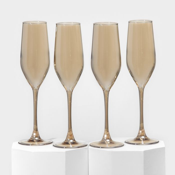 Набор стеклянных бокалов для шампанского Золотой мёд, 160 мл, 4 шт  #1