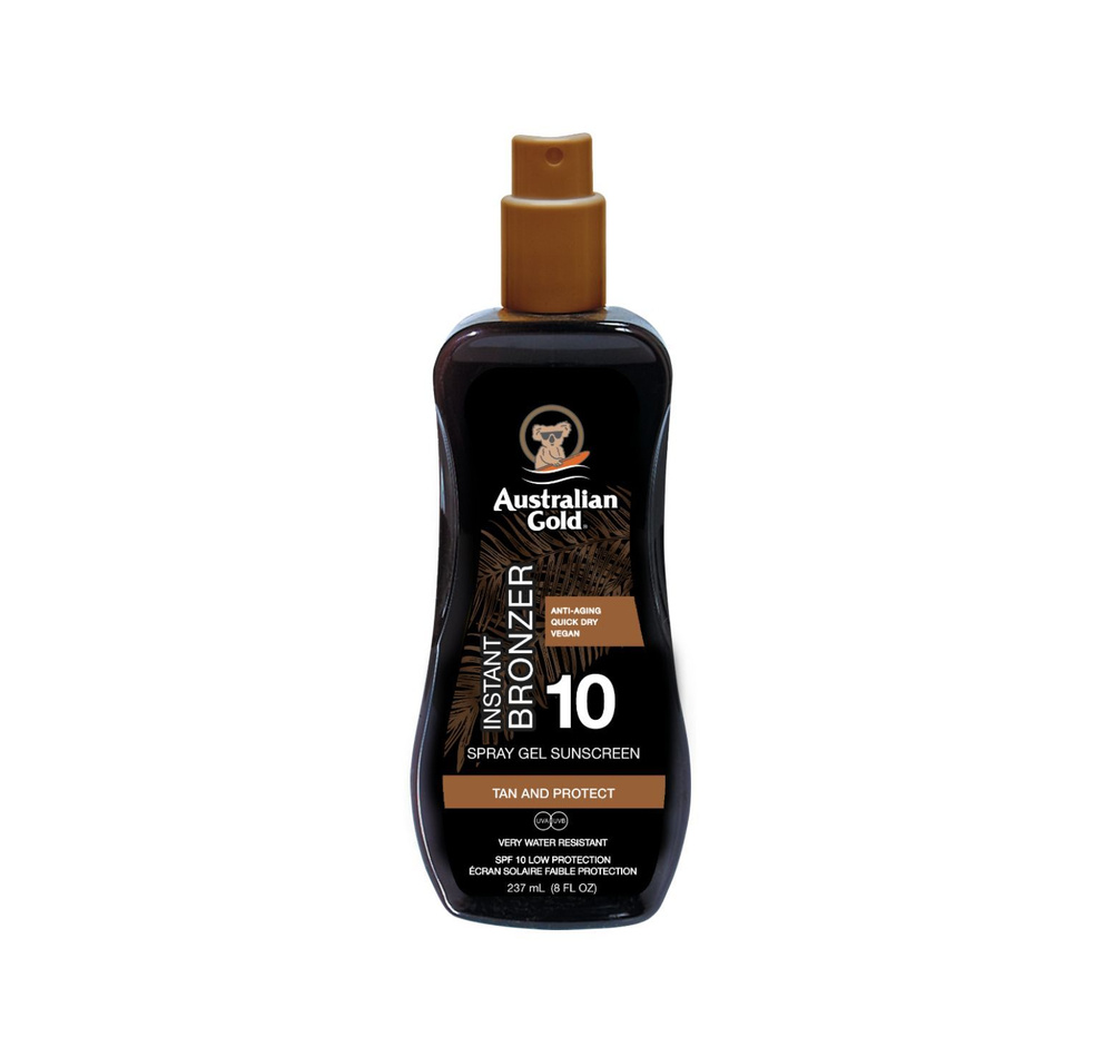 SPF 10 Spray Gel Sunscreen with Instant Bronzer Australian Gold, Солнцезащитный спрей-гель с мгновенным #1