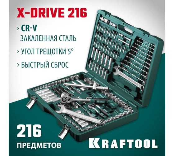 Универсальный набор инструмента KRAFTOOL X drive 216 предмета #1