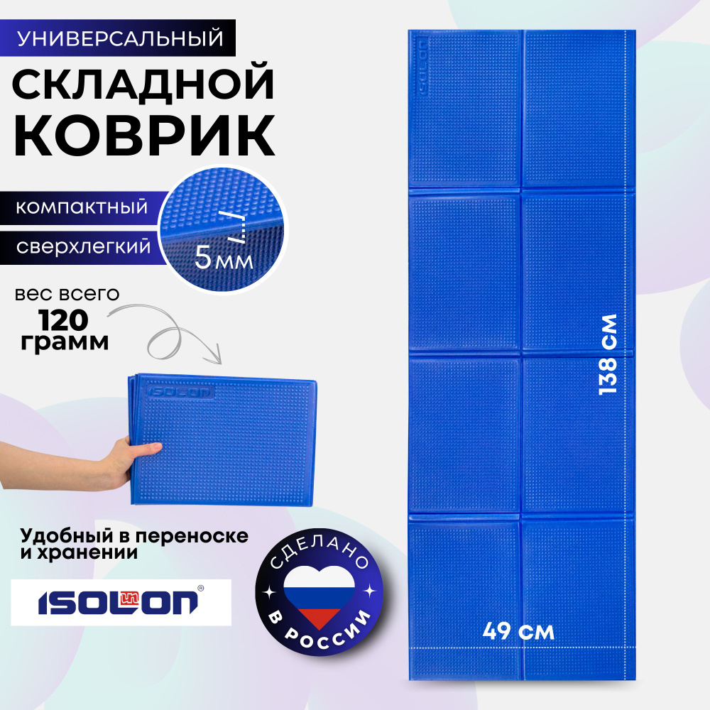 Коврик для фитнеса складной Fitness Flex 5 синий. Вес 120 гр. эластичный, специальное тиснением.  #1