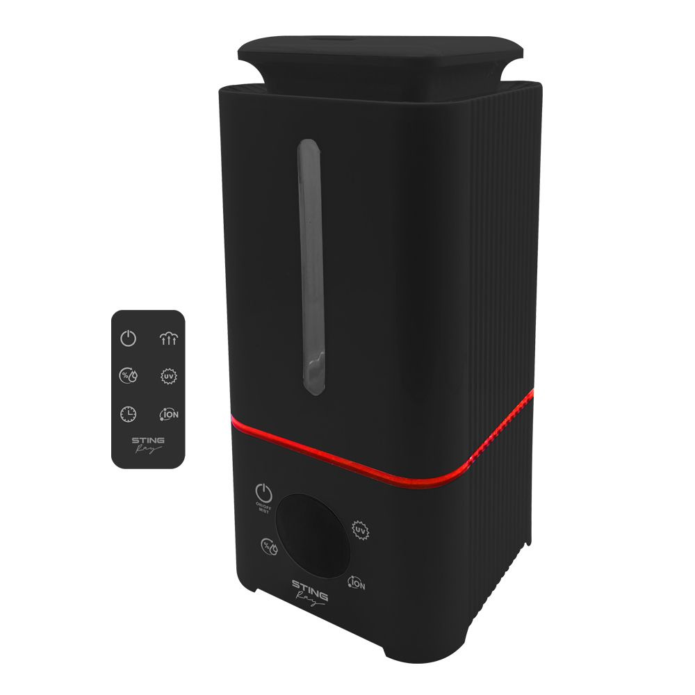 Увлажнитель воздуха с антивирусной УФ-лампой, ионизацией и верхним заливом STINGRAY ST-HF504B черный/красный #1