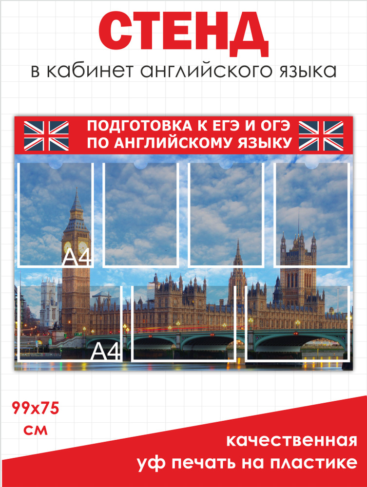 Стенд в кабинет английского языка подготовка к ЕГЭ и ОГЭ 750х990 мм для школы  #1
