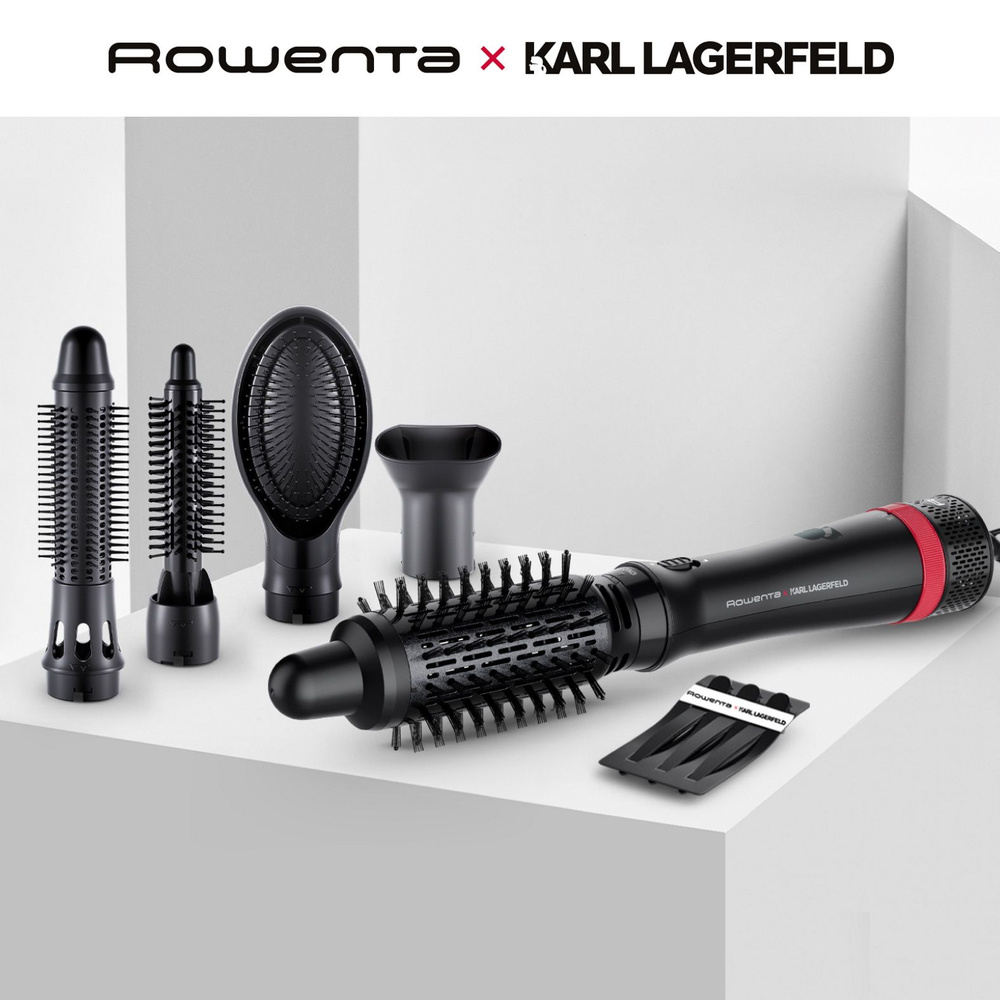 Фен щетка Rowenta Karl Lagerfeld CF635LF0, 5 насадок, 800 Вт, черный, петля для подвешивания, чехол в #1