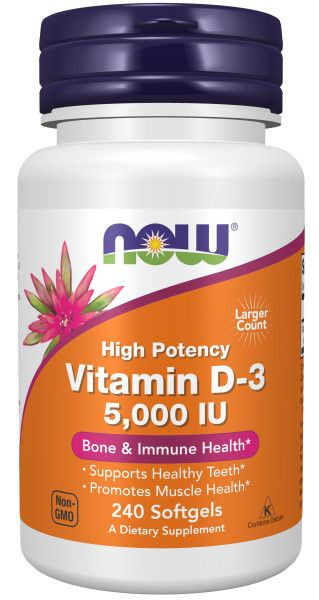 NOW Vitamin D-3 5000 IU, витамин Д3, 240 капс #1