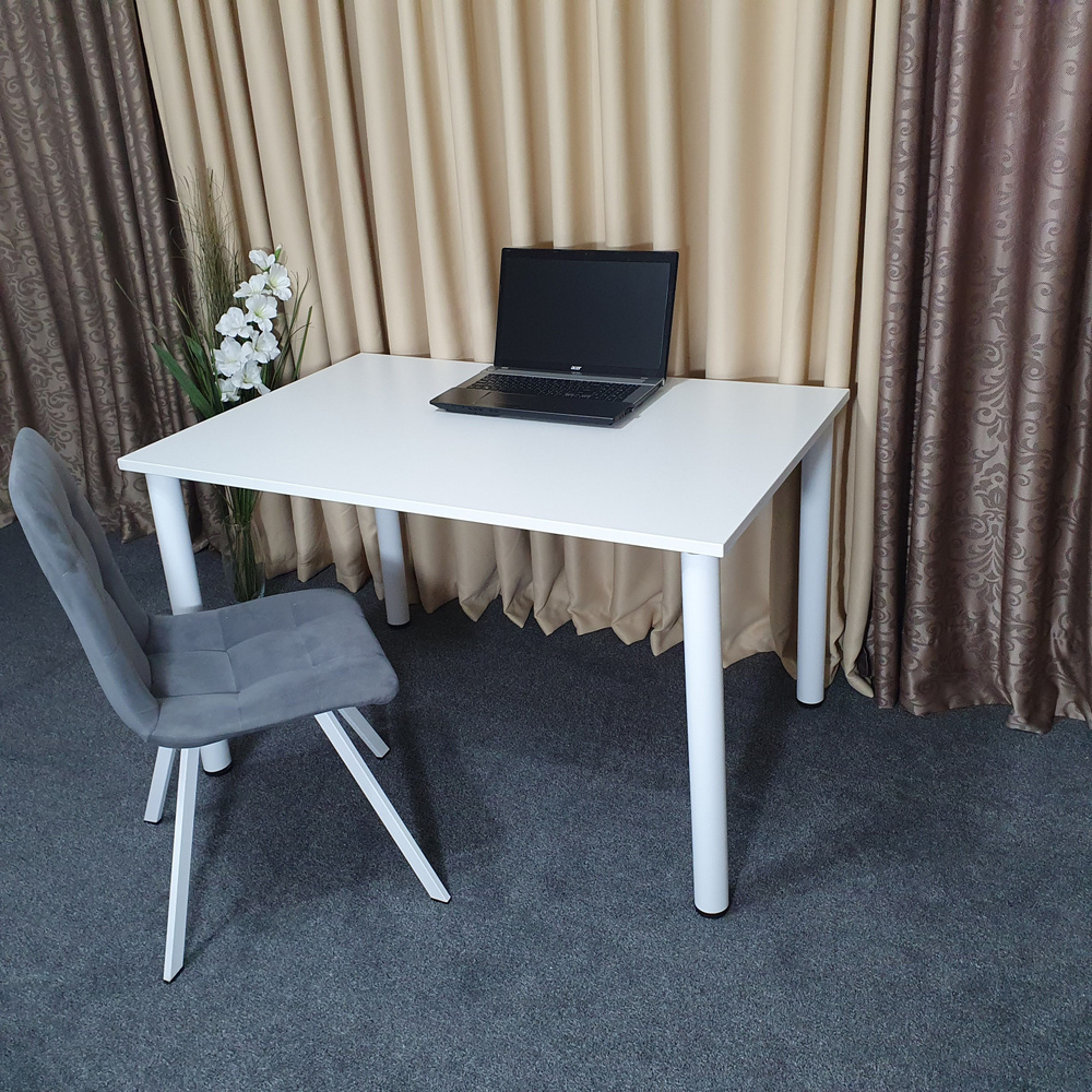 Компьютерный стол Белый 120*80 см. Белые ножки #1