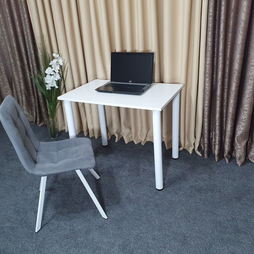 Компьютерный стол Белый 90*60 см. Белые ножки #1
