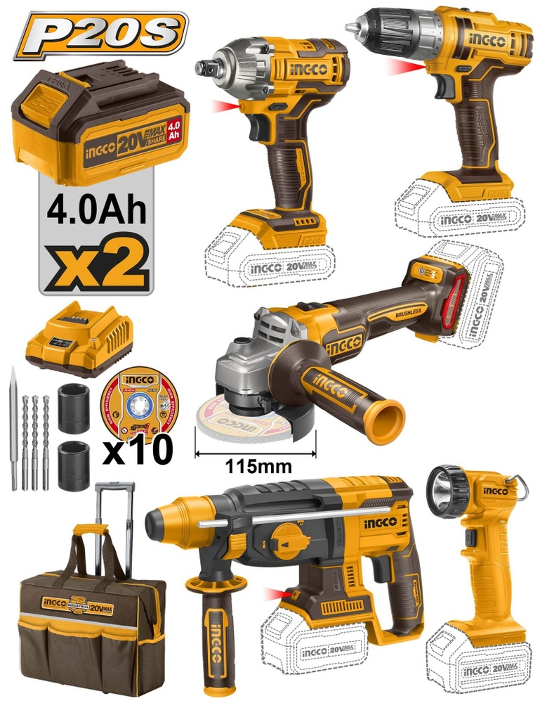 Набор аккумуляторного инструмента 5шт. 20В SUPER INGCO CKLI2019 INDUSTRIAL  #1