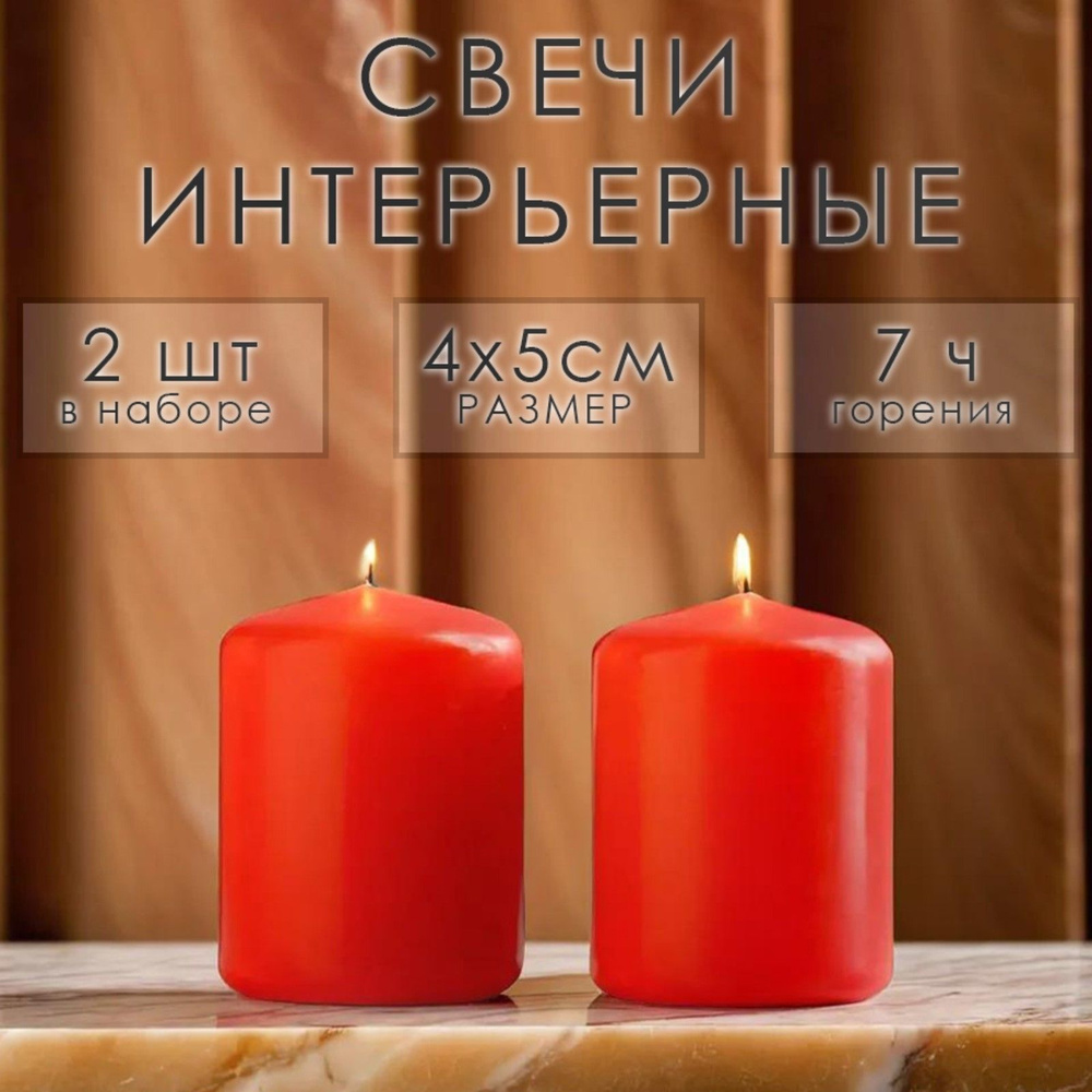 Набор свечей-цилиндров, 4*5 см, 2 штуки, красный #1