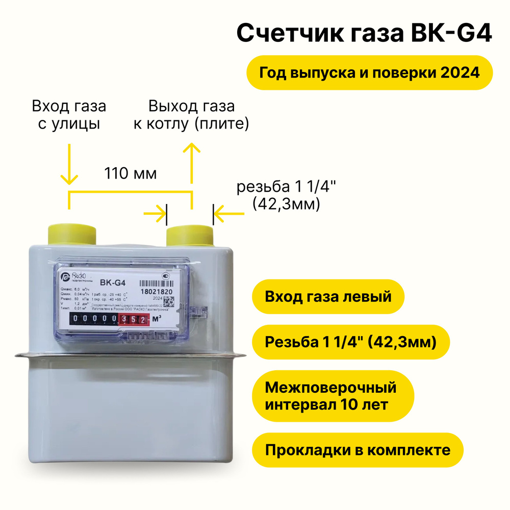 BK-G4 РАСКО Газэлектроника (вход газа левый -->, резьба 1 1/4", ПРОКЛАДКИ В КОМПЛЕКТЕ) 2024 года выпуска #1