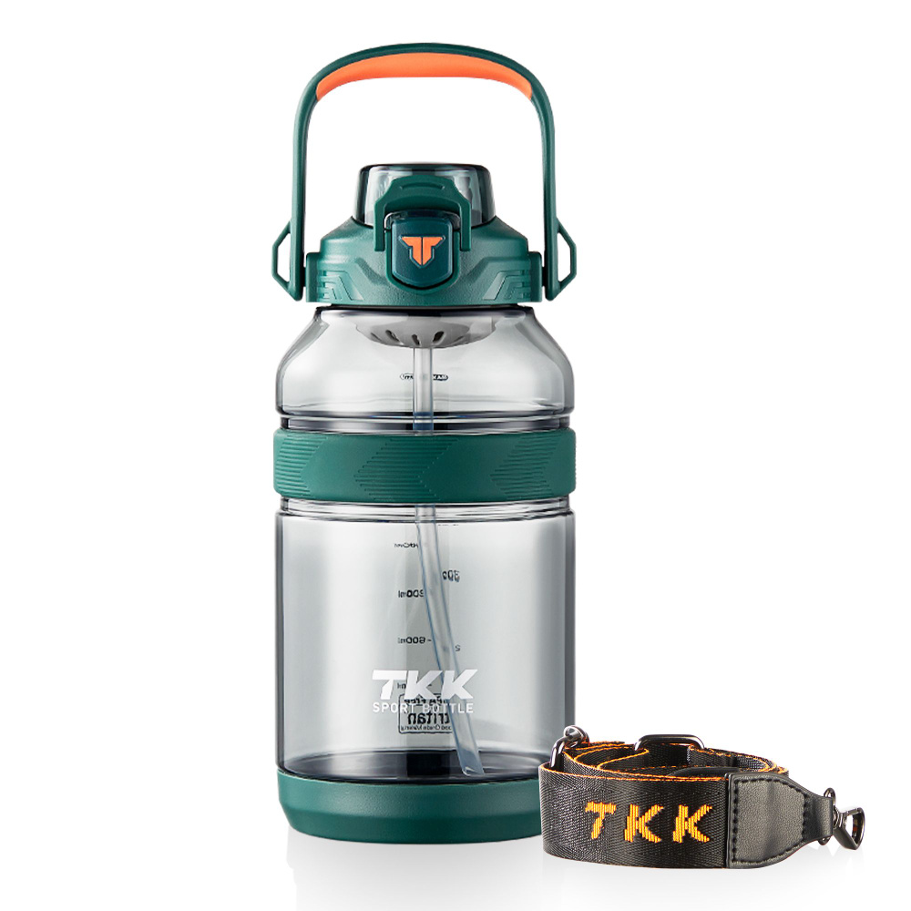 Спортивная фитнес бутылка фляга для воды TKK Premium из тритана с трубочкой, 2000 мл, зелёная  #1