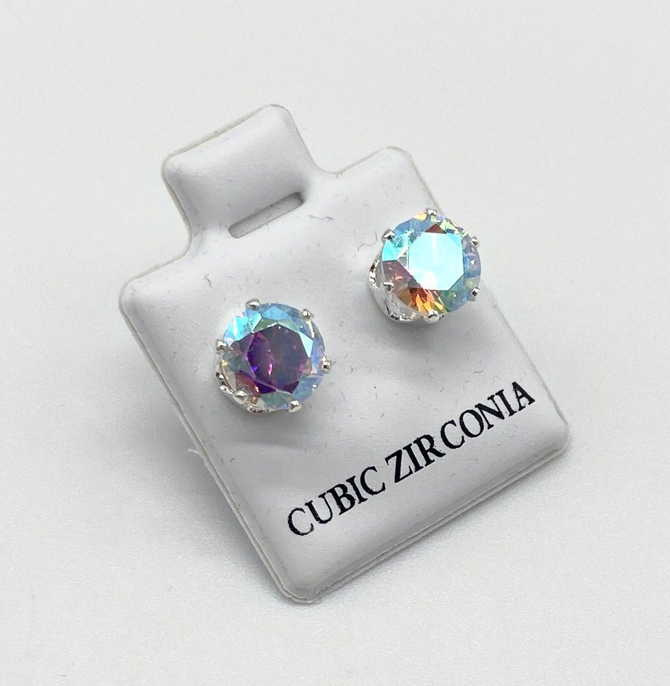 Серьги-пусеты CUBIC ZIRCONIA HM, гвоздики, 7мм #1