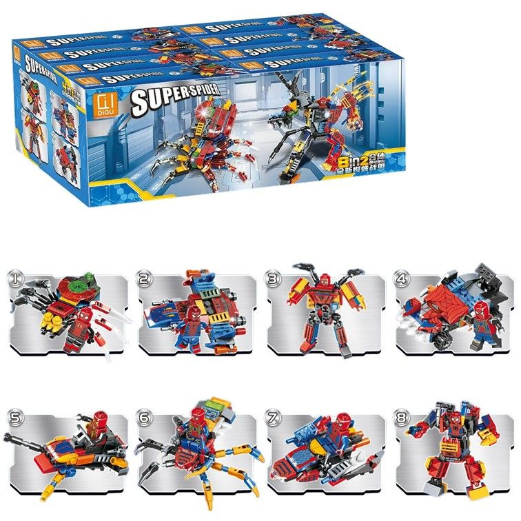 B008 Конструктор Super Heroes Marvel Spider Man, Супергерои Мстители Марвел Человек-паук 8 в 1 681 деталей #1