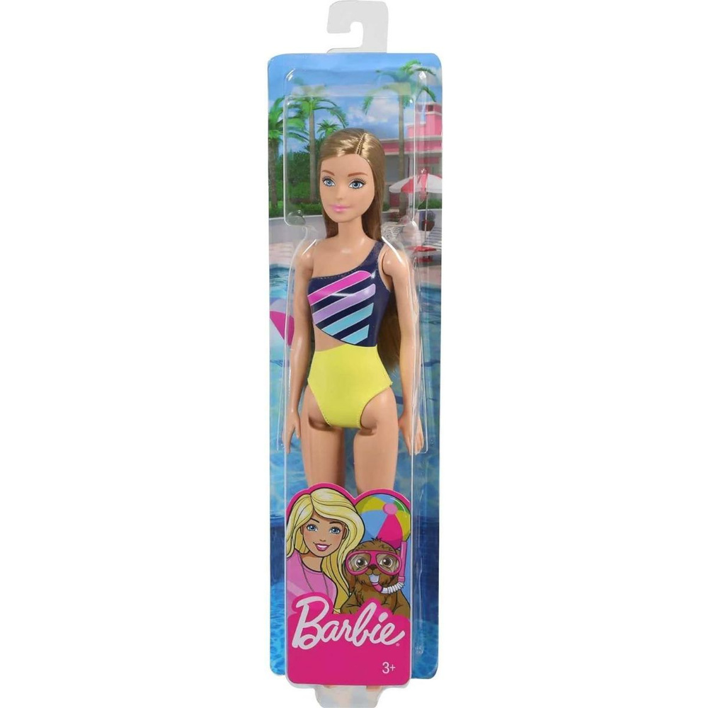 Кукла Барби, высота 30 см, в желто-сиреневом купальнике серия Barbie Пляж  #1