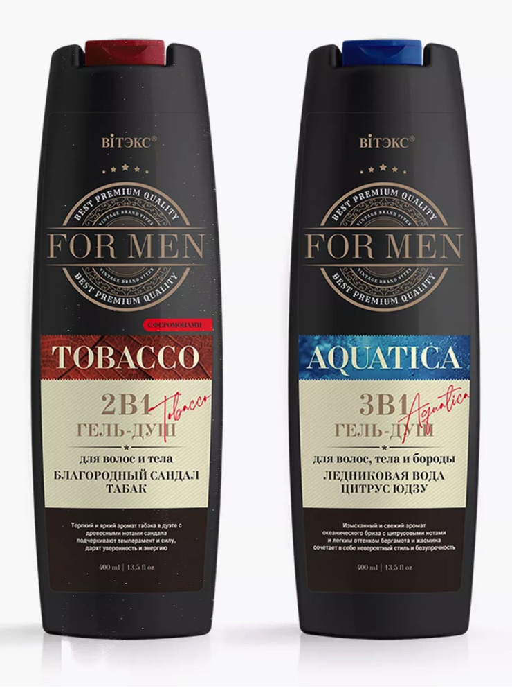 Витекс FOR MEN AQUATICA 3в1 Гель-душ 400 мл.+TOBACCO 2в1 Гель-душ 400 мл #1