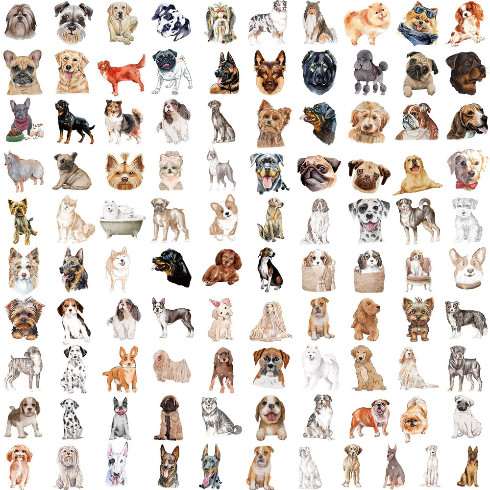 набор многоразовых наклеек стикеров Домашние собаки песики разных пород, 50 шт  #1