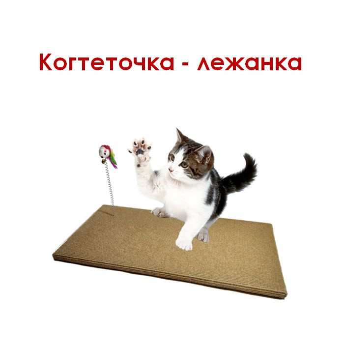 Когтеточка лежанка с игрушкой-дразнилкой для котят, кошек и котов / 40х20 см / ковролин  #1