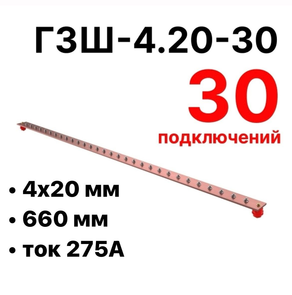 ГЗШ-4.20-30 660х20х4мм главная заземляющая шина медная #1