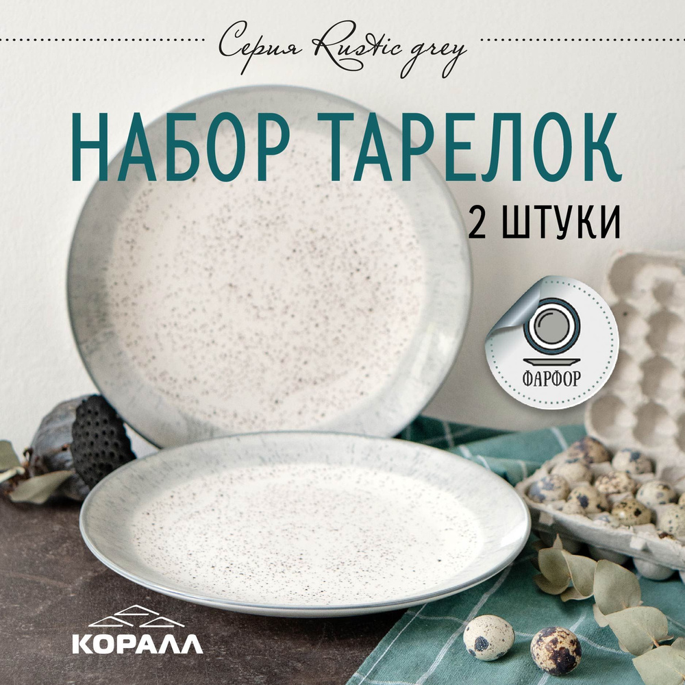 Тарелки набор 2шт 26,5 см "Rustic grey" фарфор, тарелка обеденная для вторых блюд на две персоны  #1