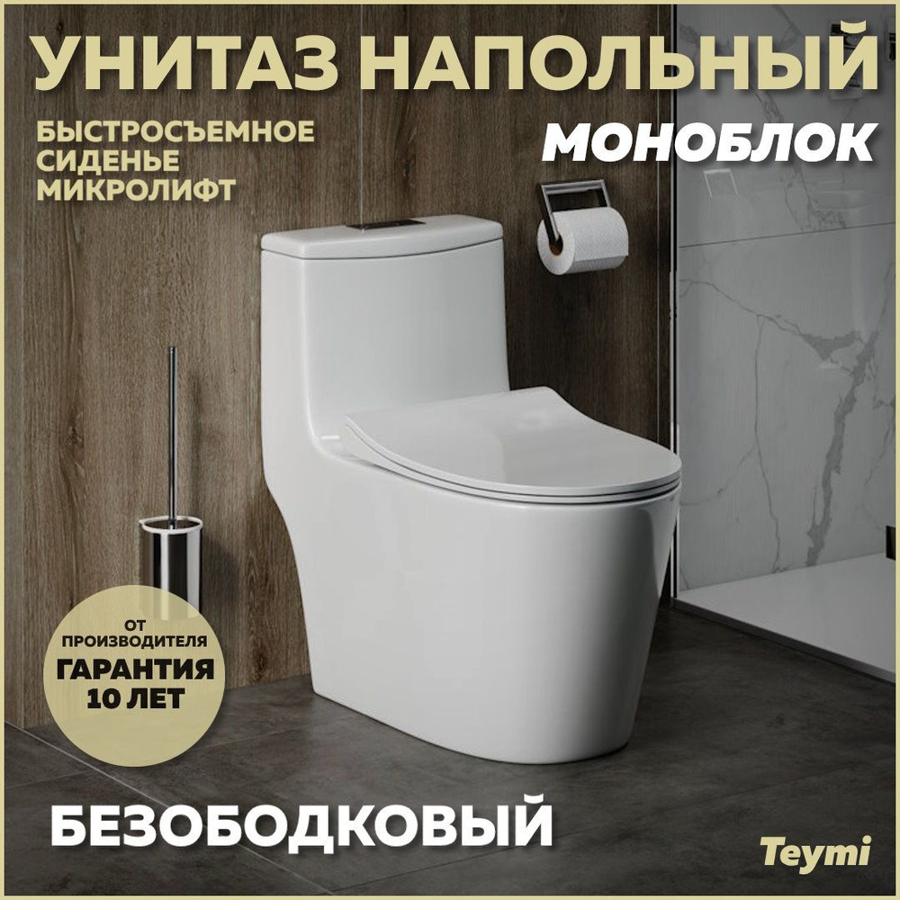 Унитаз напольный Моноблок Teymi Solli безободковый, сиденье микролифт T41101  #1