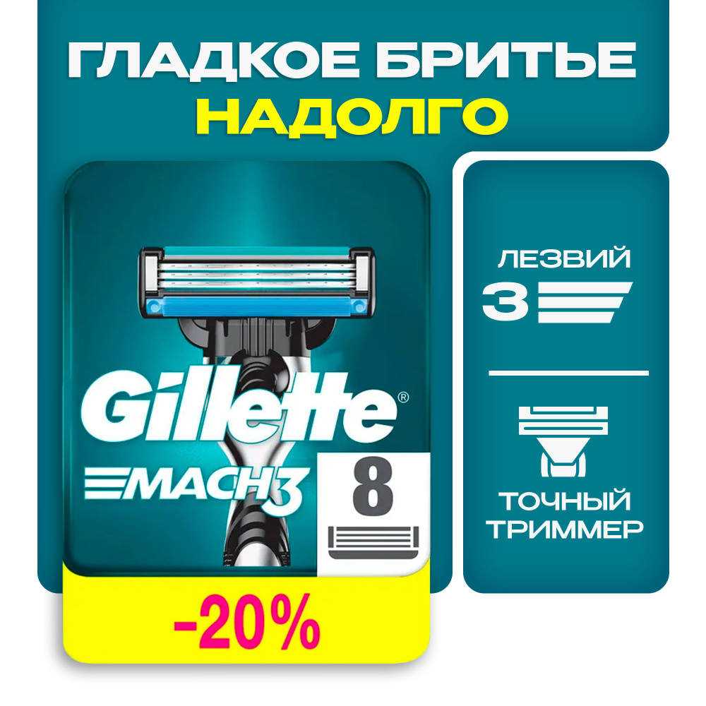 Сменные Кассеты Gillette Mach 3 Для Мужской Бритвы 8 шт., с 3 лезвиями прочнее чем сталь, для точного #1