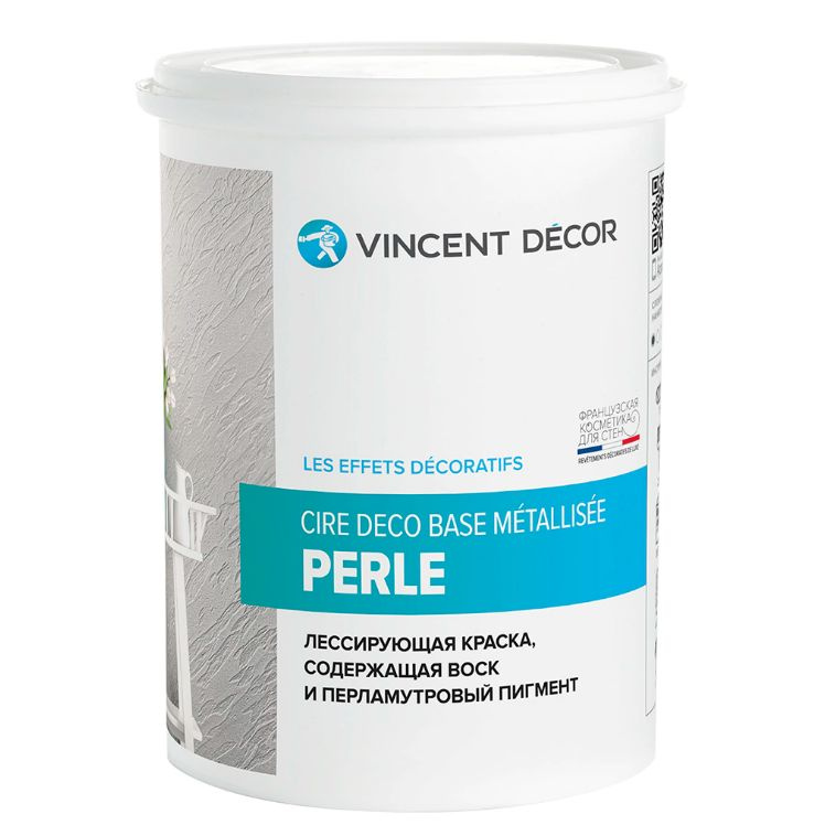 Краска лессирующая декоративная Vincent Decor Cire Deco base Metallisee Perle 0,8 л  #1