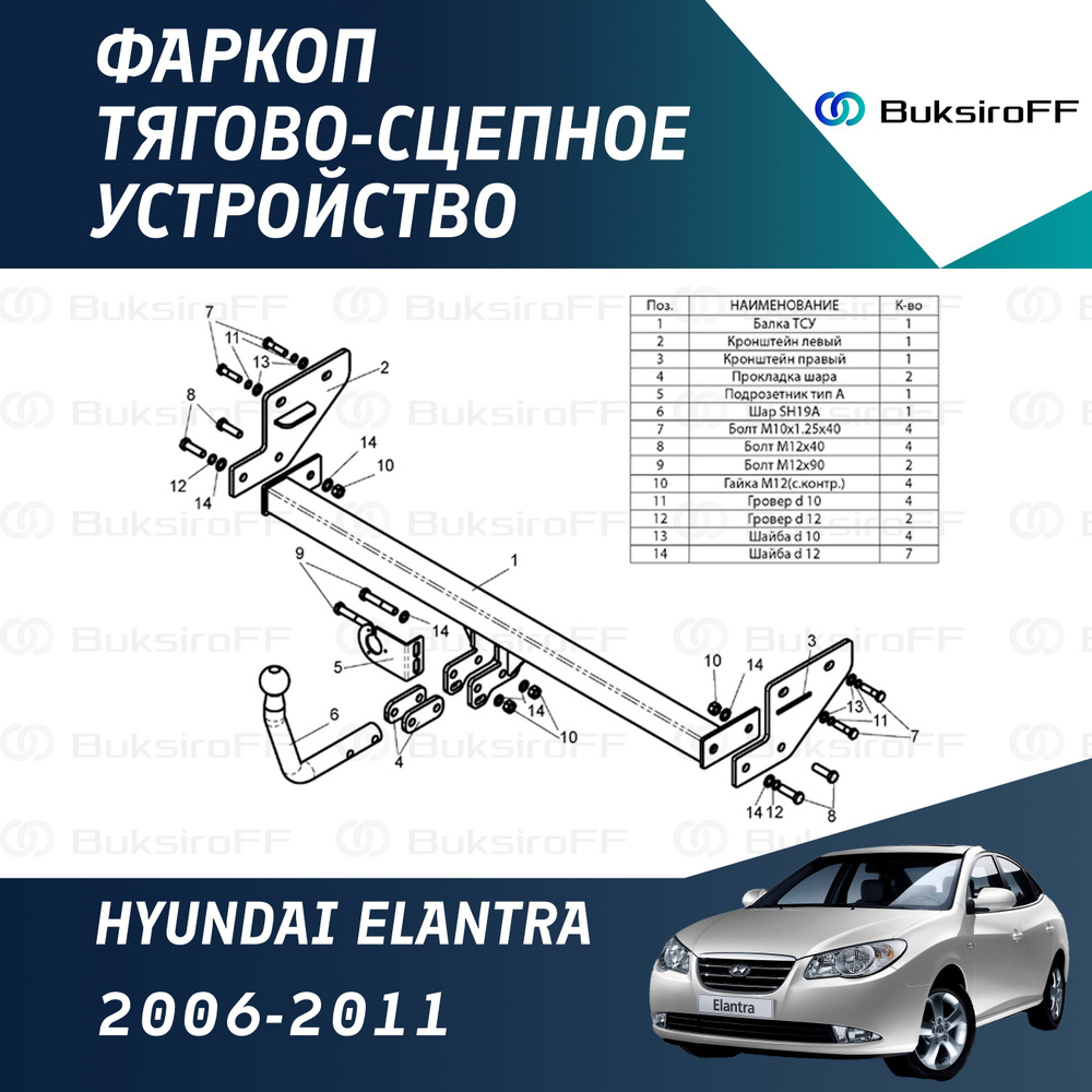 Фаркоп Leader Plus H209-A для HYUNDAI ELANTRA 2006-2011 (без электрики) #1