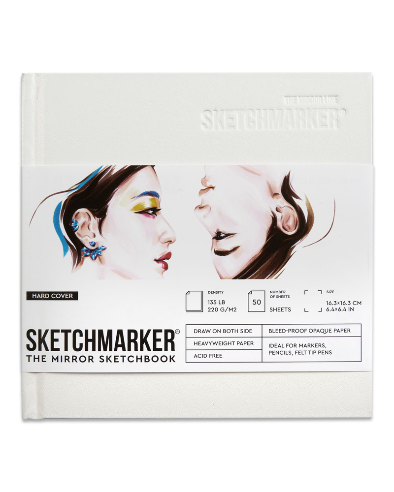 Скетчбук SKETCHMARKER THE MIRROR 163х163мм, 220г/м.кв 50 листов твердая белая обложка  #1