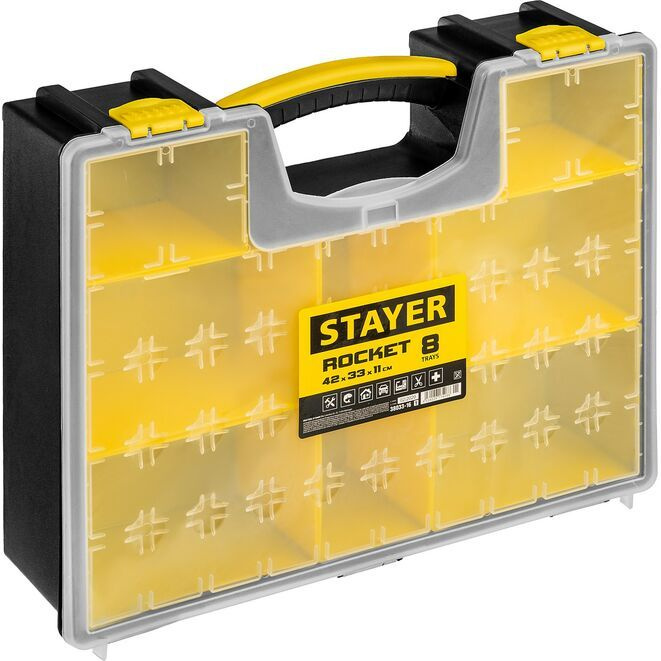 STAYER ROCKET-8, 420 х 330 х 110 мм, (16.5"), пластиковый органайзер с 8 съемными лотками (38033-16) #1