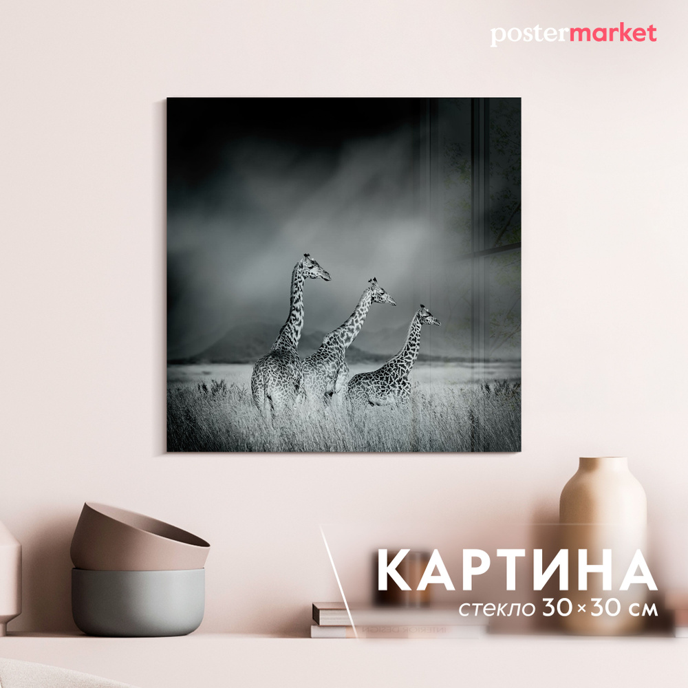 Картина на стекле Postermarket "Жирафы", 30 х 30 см #1