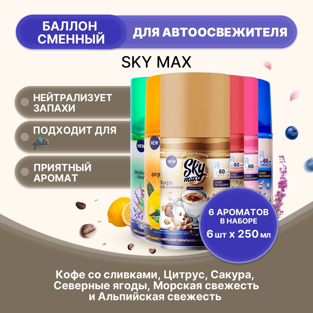 SKY MAX Набор освежителей для диспенсера 6 штук #1