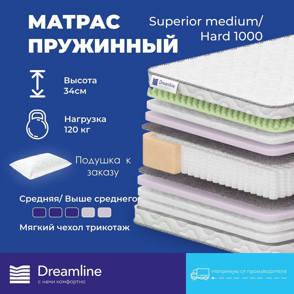 DreamLine Матрас Superior MediumHard 1000, Независимые пружины, 180х195 см  #1