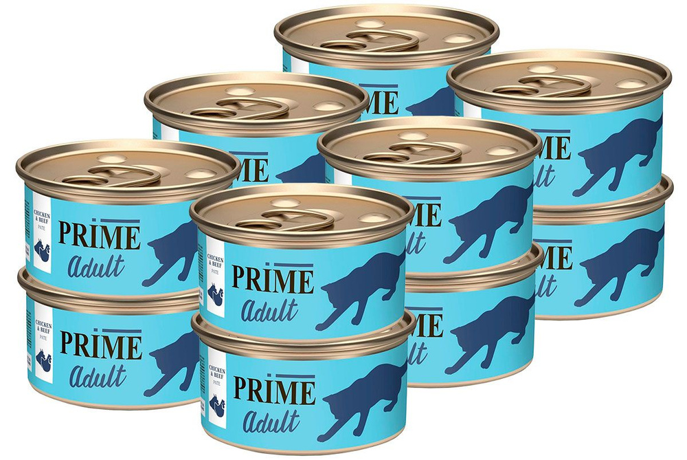 PRIME MEAT ADULT CAT для взрослых кошек паштет с курицей и говядиной (75 гр х 12 шт)  #1