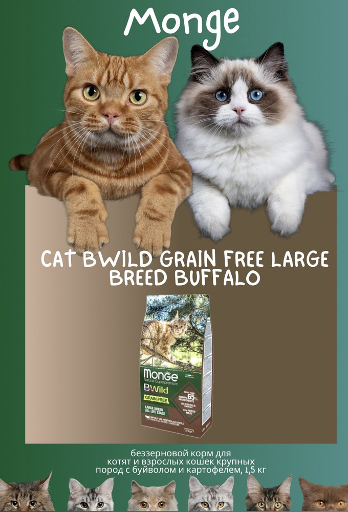 Корм Monge Cat Bwild Grain Free Large Breed BUFFALO / POTATOES беззерновой для котят и взрослых кошек #1