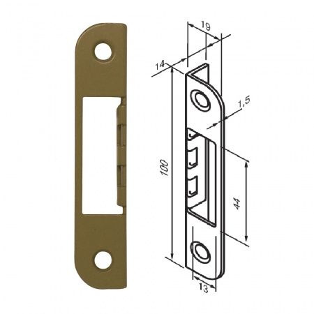 Abloy 0068 Fe/JME Запорная (ответная) планка для дверей с фальцем (сталь c порошковой окраской под латунь) #1