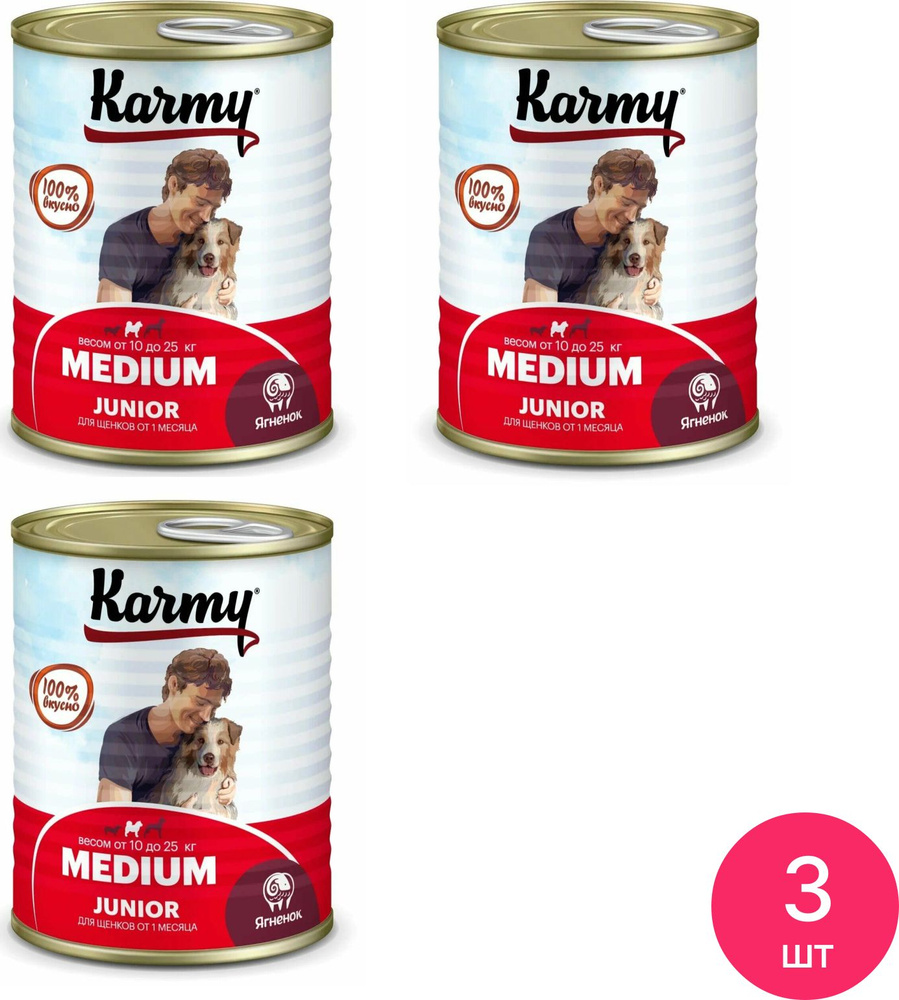 Корм влажный для собак Karmy / Карми Medium Junior для щенков средних пород, ягненок, 340г / консервы #1