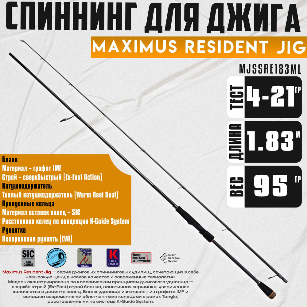 Спиннинг Maximus RESIDENT JIG 183ML 1.83 м, 4-21 гр, Fast MJSSRE183ML / Ловля судака / Спиннинг Максимус #1