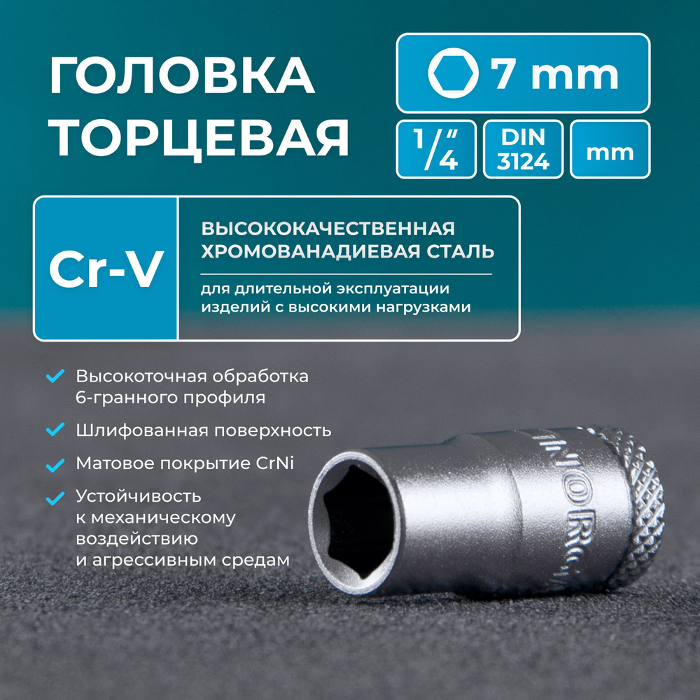 Головка на 7 квадрат 1/4" NORGAU Industrial с шариковой фиксацией, шестигранная, DIN 3124  #1