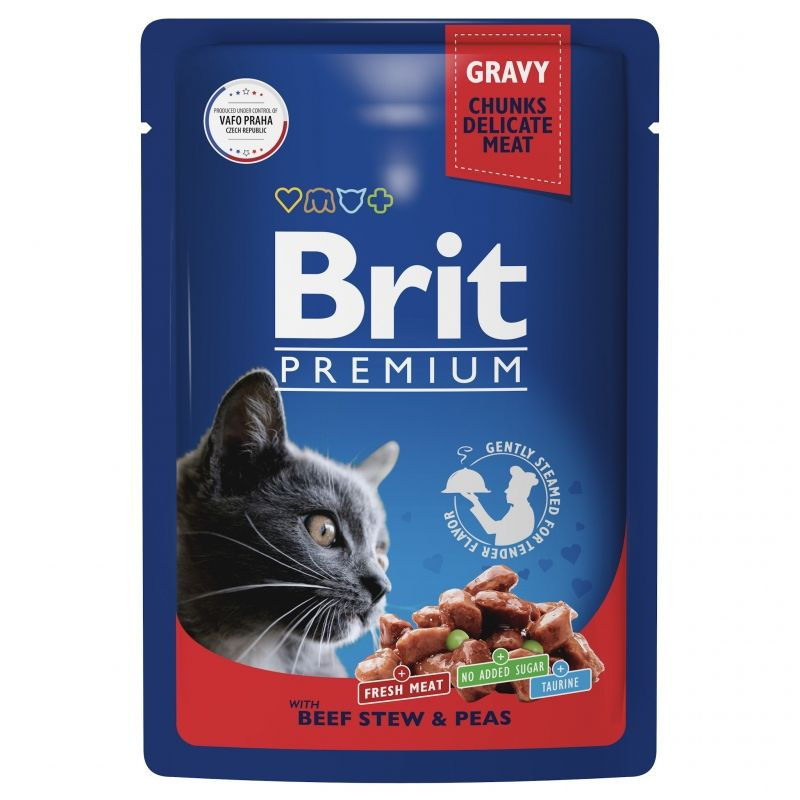 Brit Premium Cat Beef Stew & Peas, влажный корм для взрослых кошек и котов, говядина и горошек в соусе, #1