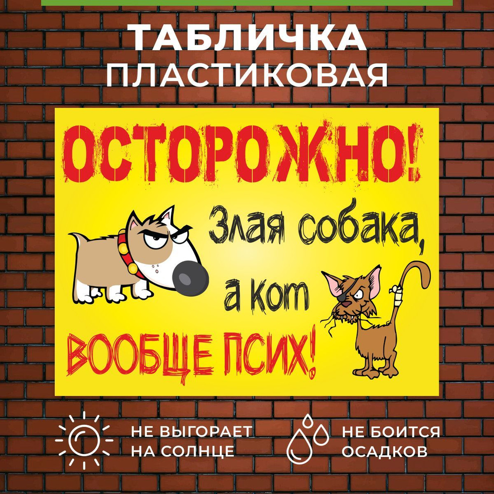 Табличка осторожно злая собака а кот вообще псих #1