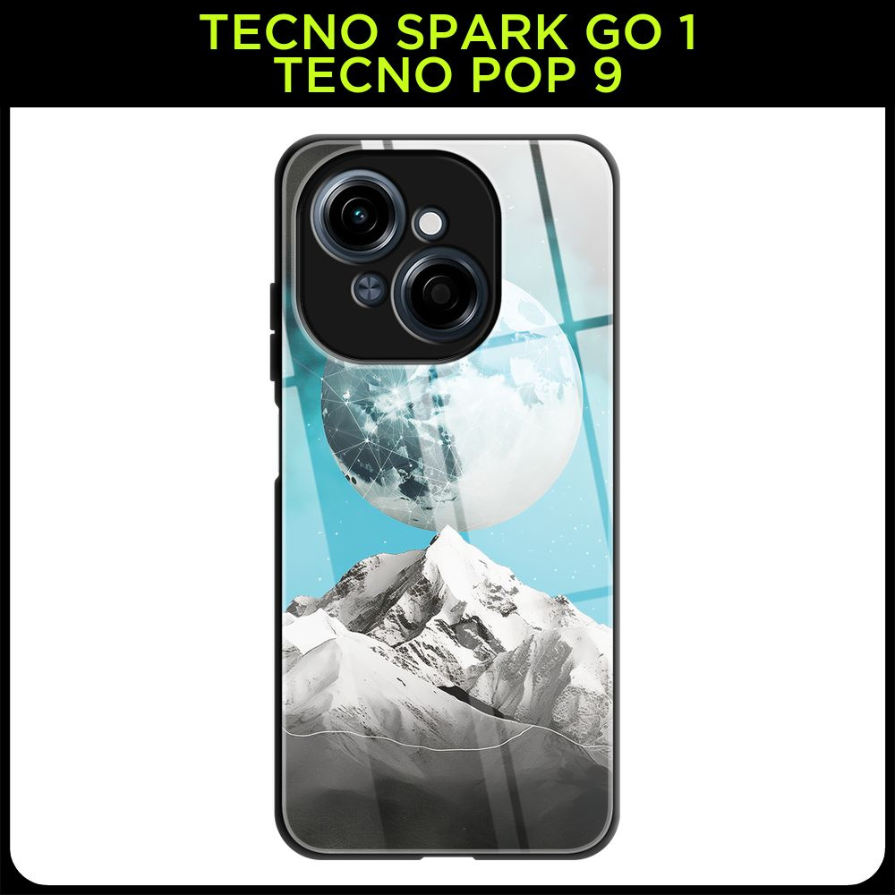 Стеклянный чехол на Tecno Spark Go 1/Tecno POP 9 / Техно Спарк Го 1/Техно ПОП 9 с принтом "Луна над белой #1