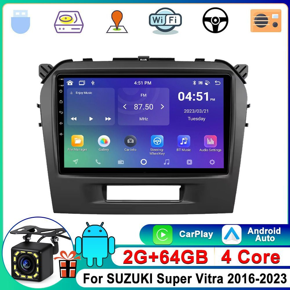 9'' Android Магнитола для (SUZUKI Super Vitra 2016-2023) 2+64Gb 4-ядерный carplay - FM- GPS -Bluetooth-WIFI #1