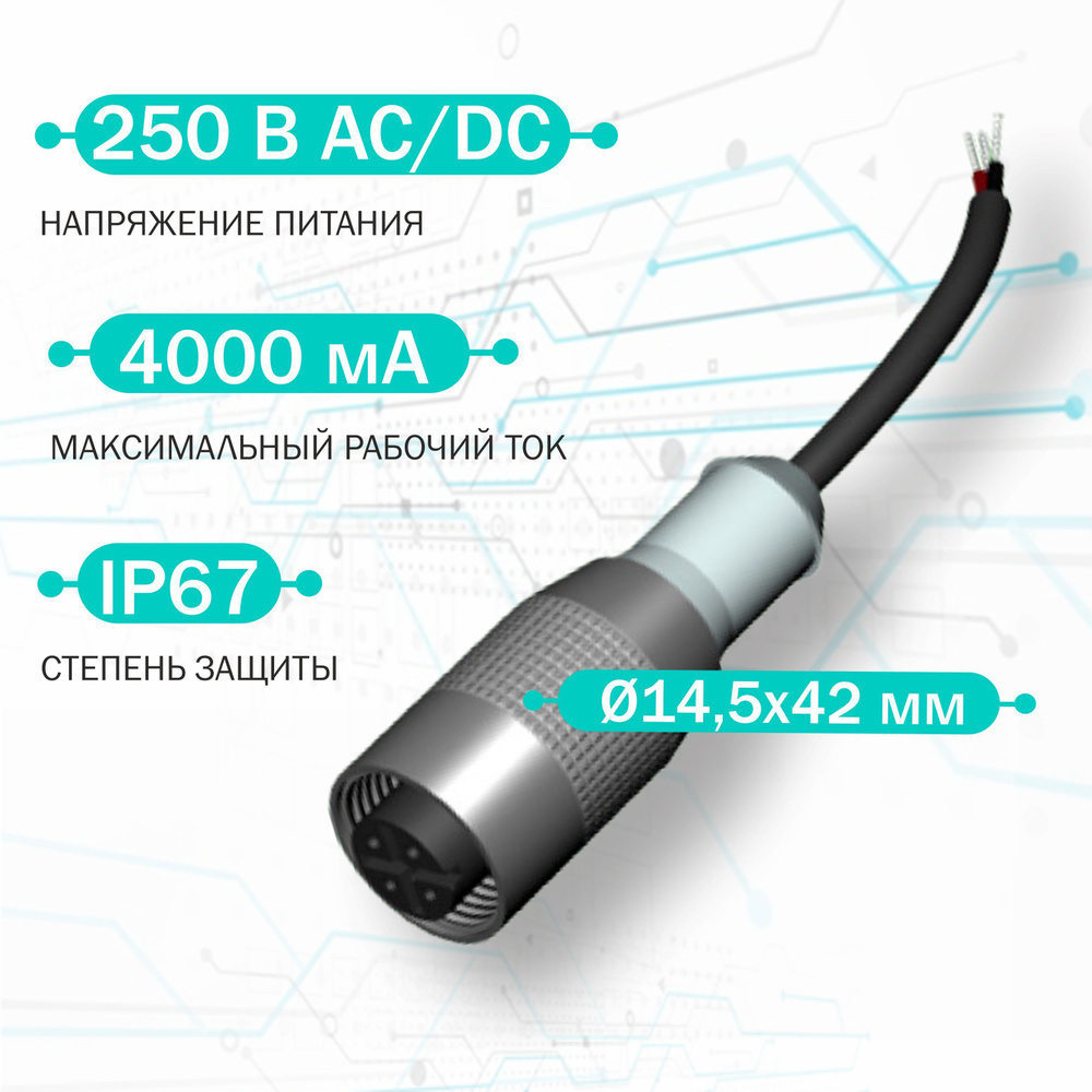 Соединитель к датчикам прямой ТЕКО CS S19-1-2 / кабельный соединитель M12, 3 pin, 2 метра, 4 А, "мама", #1