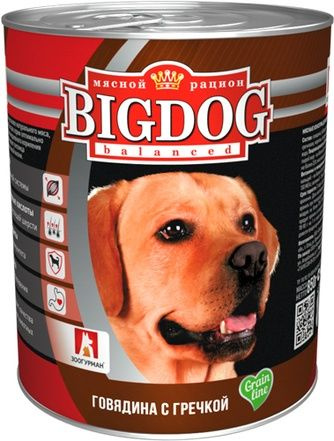 Корм влажный для собак ЗООГУРМАН Big Dog Говядина с гречкой 850 г  #1