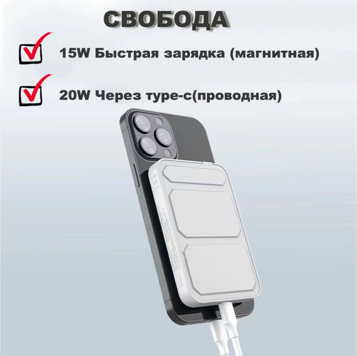 Магнитный повербанк с быстрой беспроводной зарядкой 10000 mAh Power bank MagSafe для телефонa