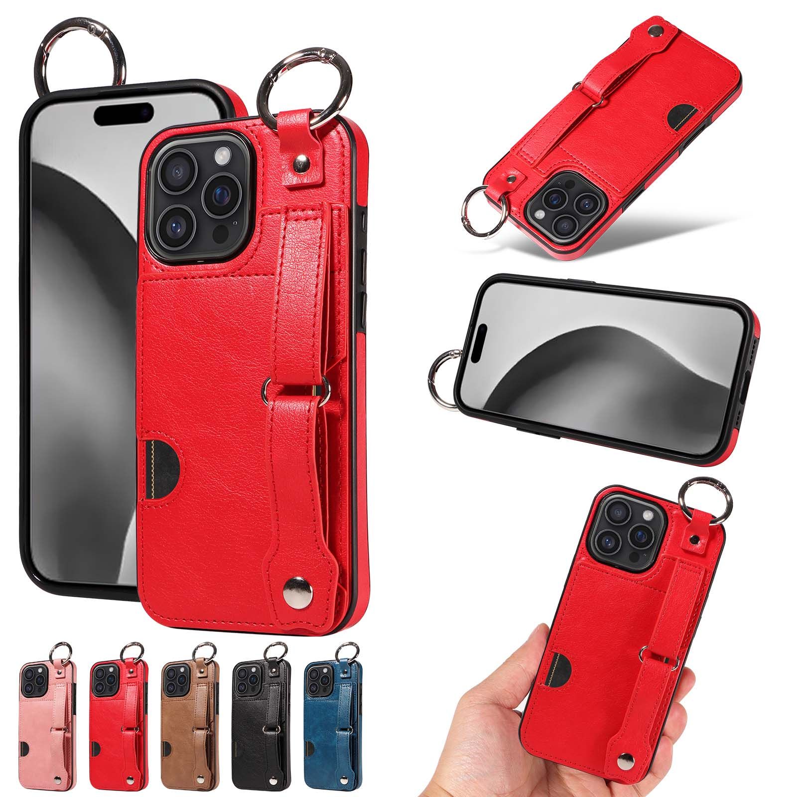YIKATUКожаныйчехолдляAppleiPhone16ProMax(ЭплАйфон16ПроМакс)срегулируемымремешкомназапястье/кольцевойпряжкой/Держателькарты