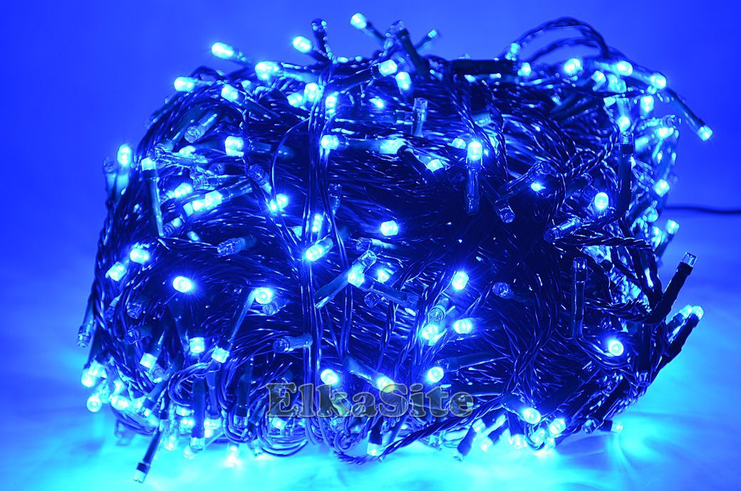 ГирляндаНитьКлипЛайт100м,1000синихдиодов,зеленыйпвх,IP44