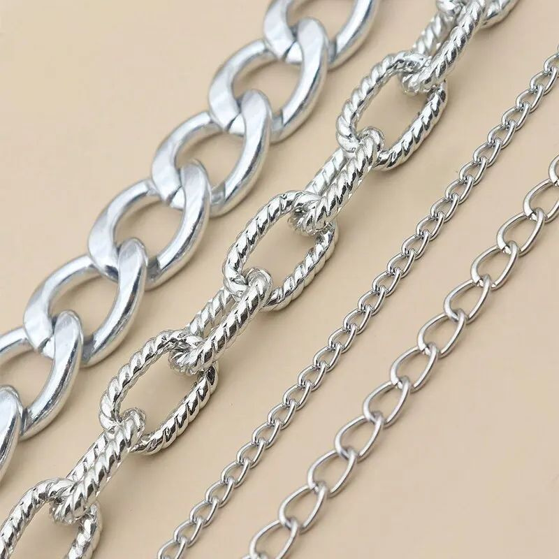 Набор браслетов-цепочек серебряного цвета в стиле Ins, 4 шт, для женщин  #1