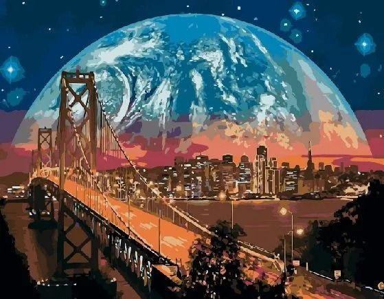 Алмазная мозаика на подрамнике / Вышивка / Картина стразами "Ночной мост Сан-Франциско" 40х50 см  #1