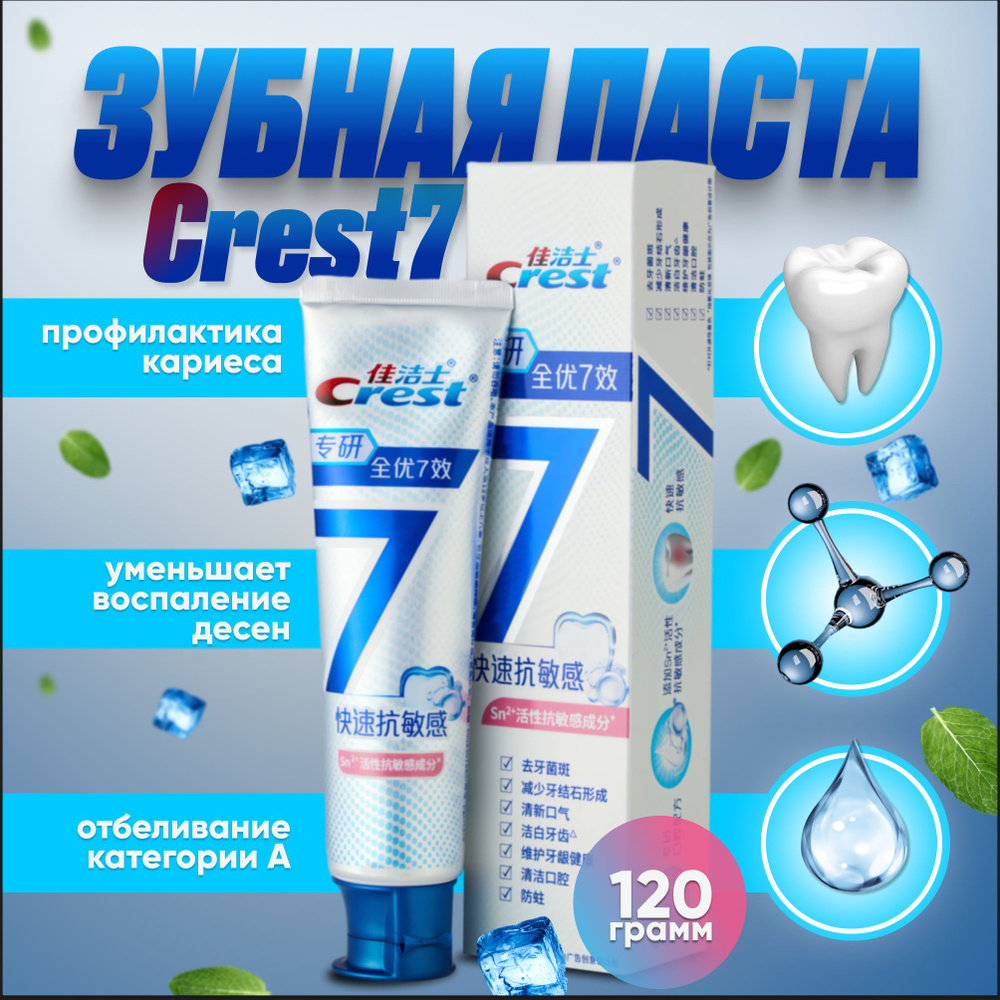 Зубная паста с фтором CREST 7 эффектов , освежающая мята , 120 гр  #1