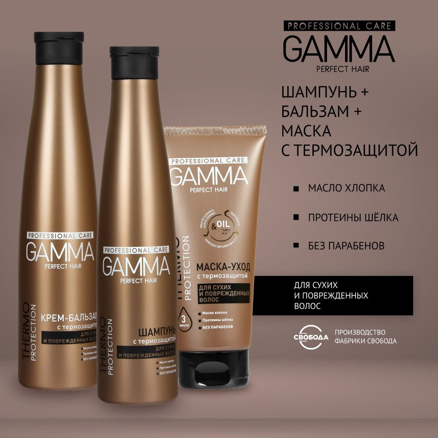 Шампунь, Бальзам и Маска СВОБОДА GAMMA для сухих и поврежденных волос 350 + 350 + 200 мл.  #1